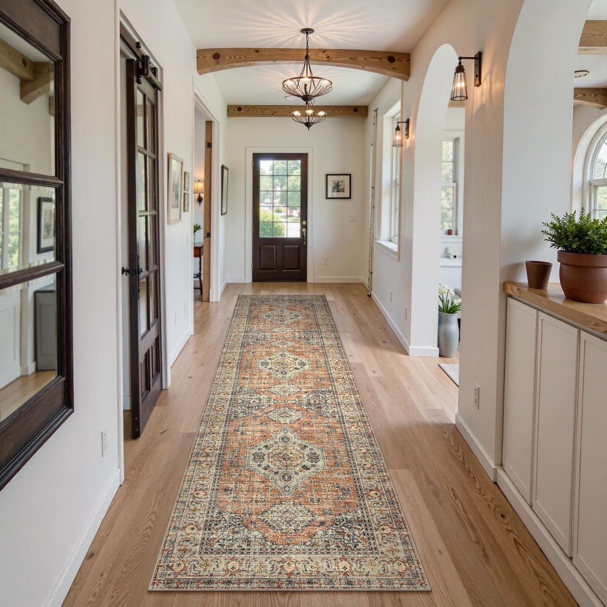 Lahome Oriental Kitchen Runner Peach Orange hallway entryway adds safe, stylish stroll