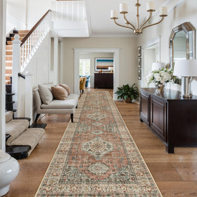 Lahome Oriental Kitchen Runner Peach/Orange pattern brightens entryways.