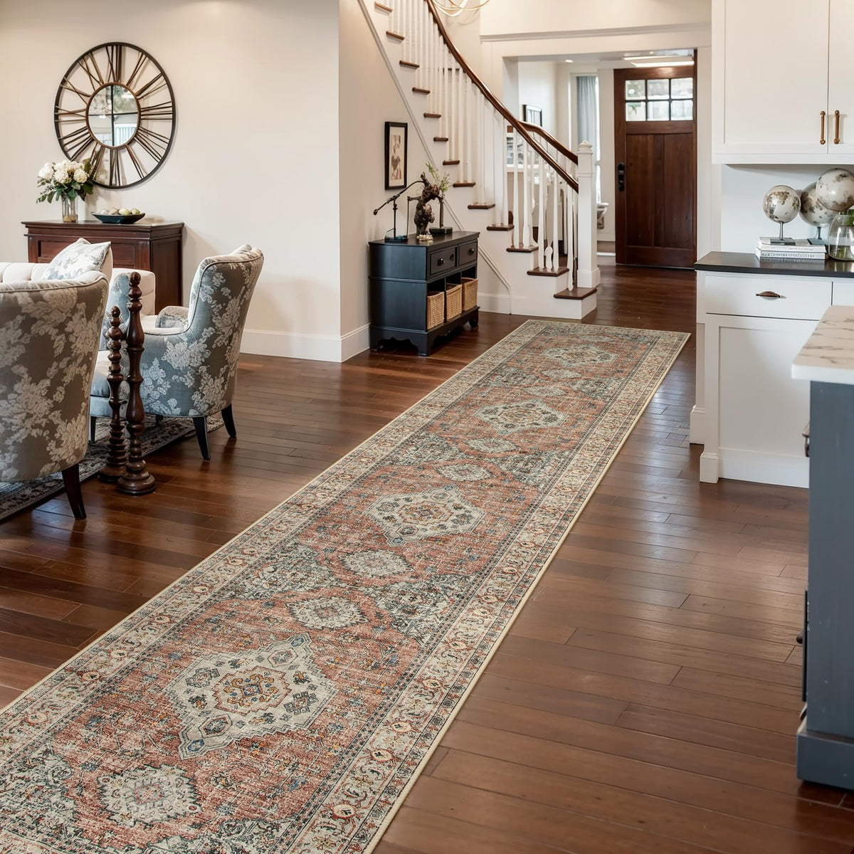 Lahome Oriental Kitchen Runner soft texture close-up for plush underfoot.