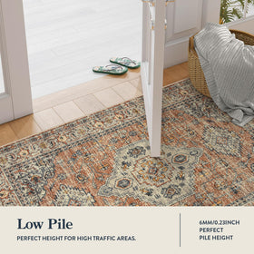 Lahome Oriental Kitchen Runner stain-resistant surface for high-traffic use.