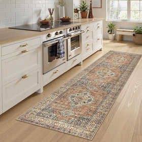 Lahome oriental washable kitchen runner rug 2x8 in peach-orange shows easy care for busy homes.