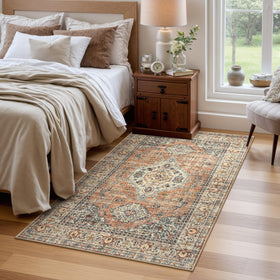 Lahome Oriental Washable Rug 3x5 entryway in warm peach-orange welcoming tone.