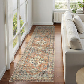 Lahome oriental washable runner rug in peach orange 2x7 feet ideal for hallway comfort
