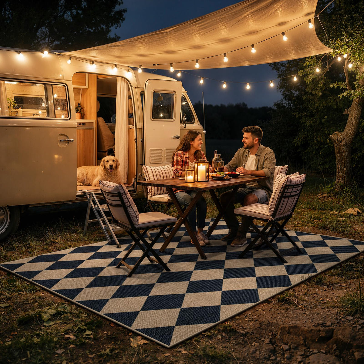 Lahome outdoor patio rug with diamond pattern offers weather-ready durability.