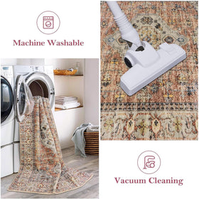 Lahome peach orange oriental pattern rug adds charm to living spaces