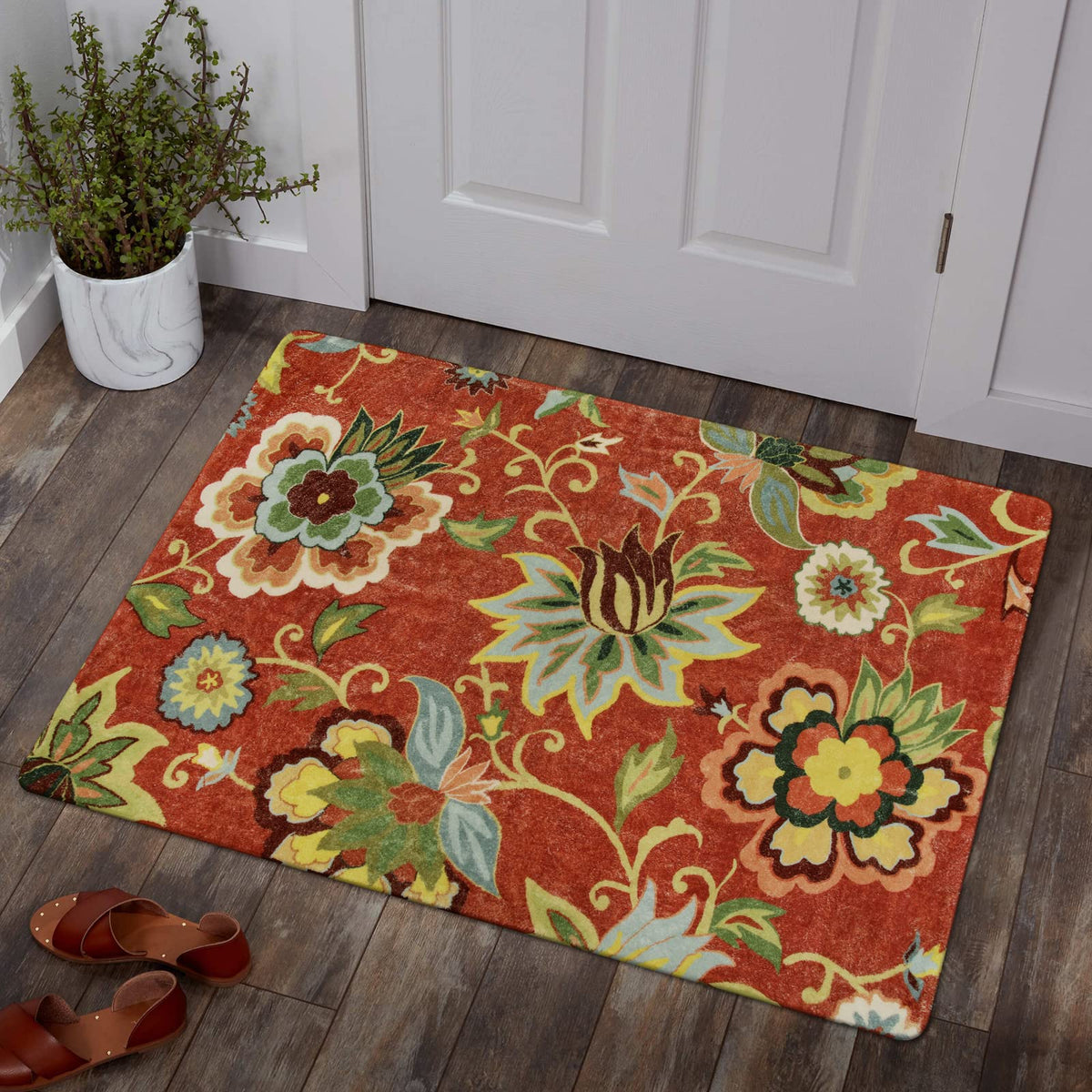 Lahome red kitchen rug with non-slip backing for safer kitchens.