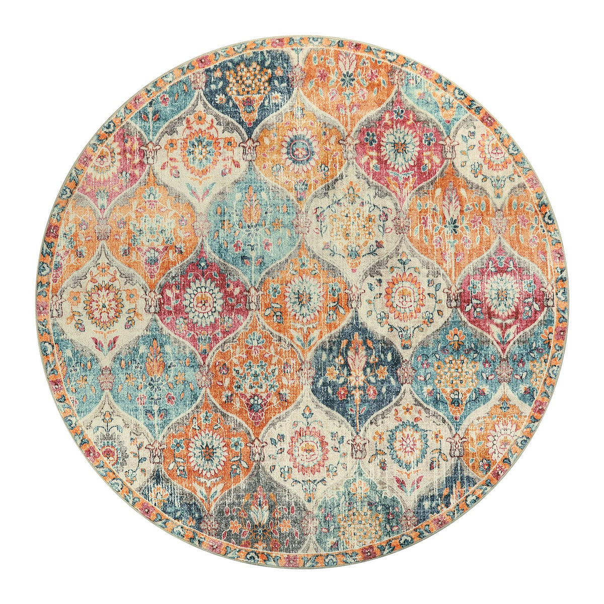 Lahome soft faux-wool round rug closeup; plush texture for barefoot comfort.