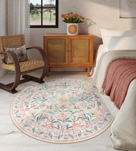Lahome Sylvie light pink round rug for nursery, adds gentle charm to baby space.