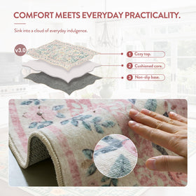 Lahome Sylvie round rug with non-slip backing keeps floors secure on wood or laminate.