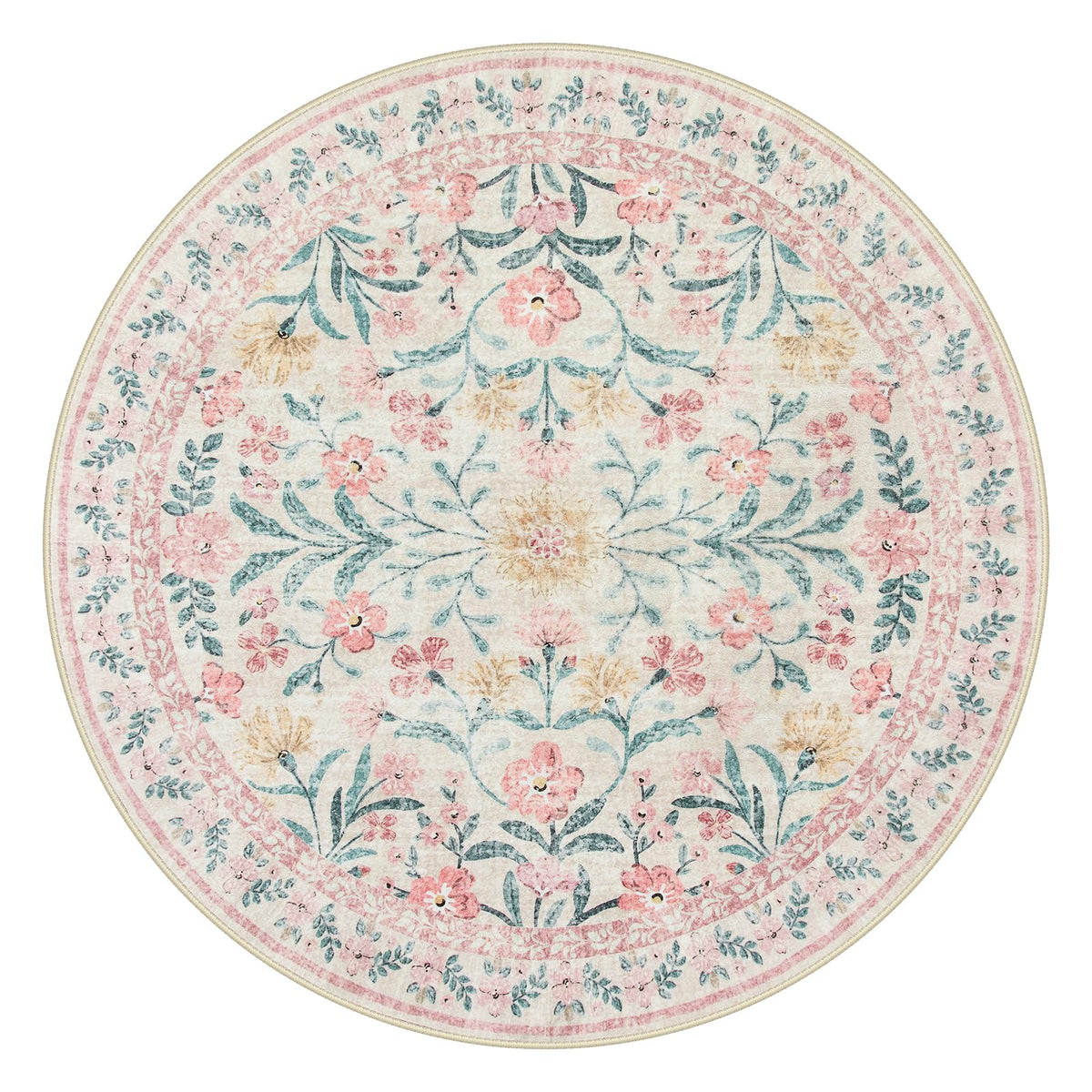 Lahome Sylvie pink floral rug enhances girly room decor.