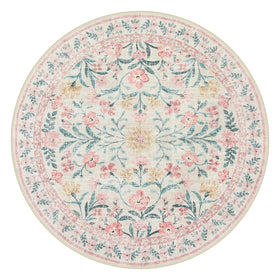 Lahome Sylvie pink floral rug enhances girly room decor.