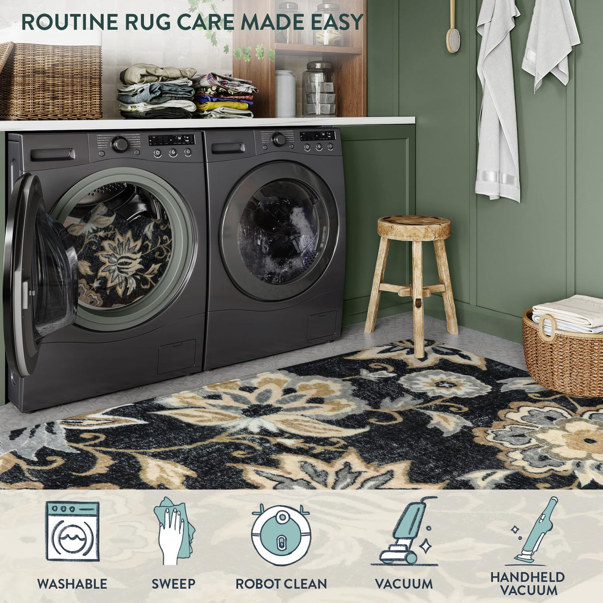 Lahome versatile floral area rug suitable for multiple rooms
