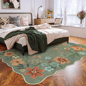 Lahome vintage floral pattern rug in green adds Boho charm