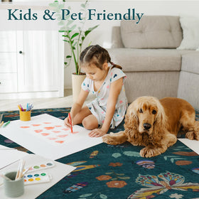 Lahome washable 5x7 rug demonstrates easy machine cleaning for families.