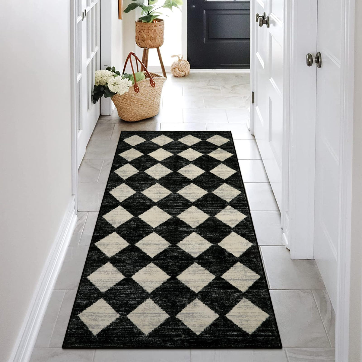 Lahome Zelie diamond trellis pattern rug adds retro charm to entryways