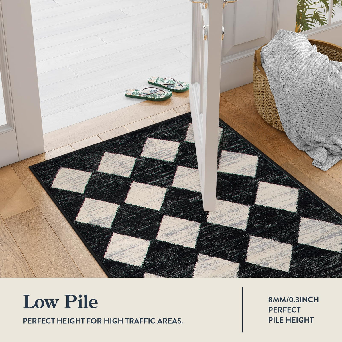 Lahome Zelie entryway rug brings subtle Moroccan charm.