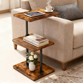 LAIDUOLEOE swivel side table with adjustable height for easy reach from the sofa.