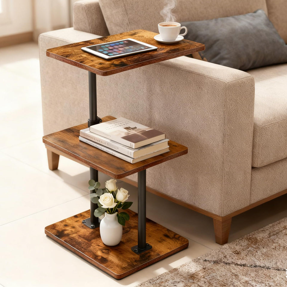 LAIDUOLEOE swivel side table with adjustable height for easy reach from the sofa.