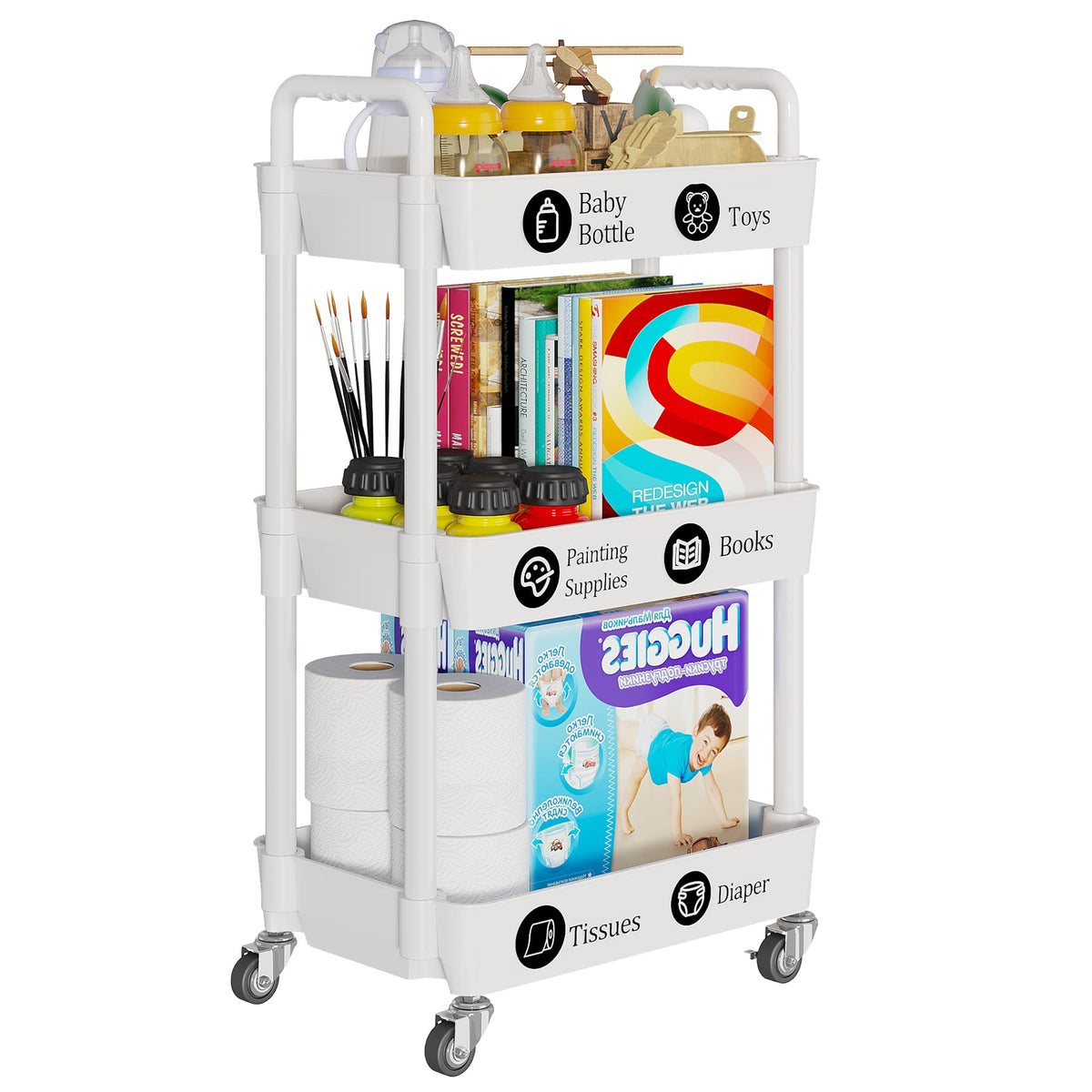Laiensia 3-Tier Cart kitchen scene demonstrates versatile organization.