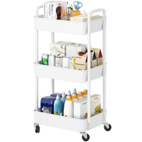 Laiensia 3-Tier Cart side view for versatile storage in kitchen or bathroom.
