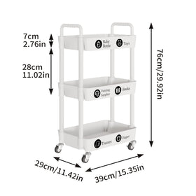 Laiensia 3-Tier Cart storage capacity shown with fruits and bottles.