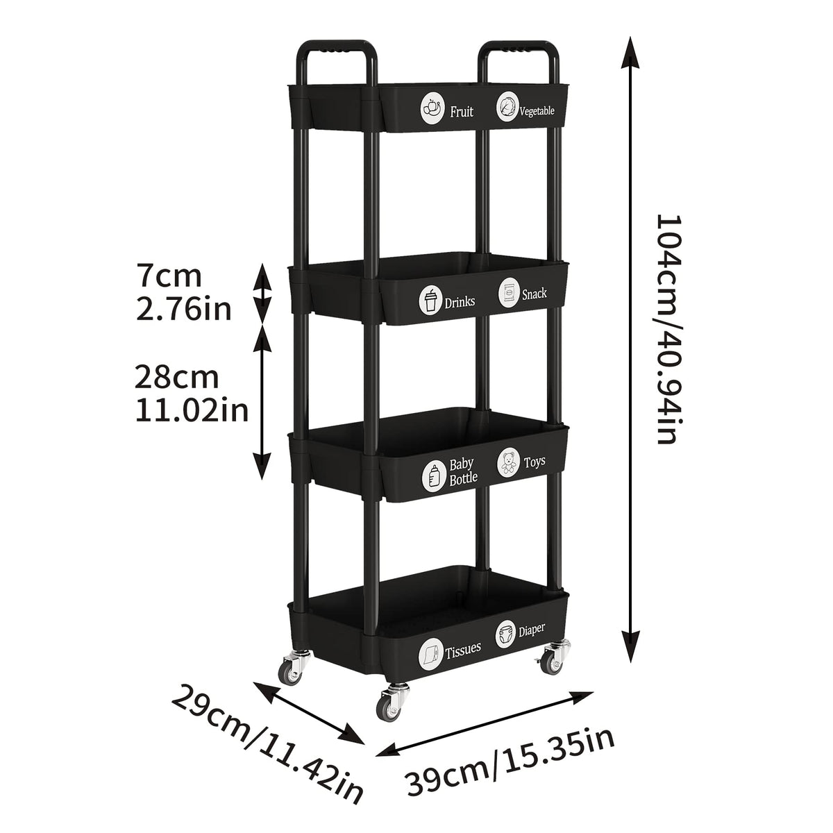 Laiensia cart brakes keep it steady on busy countertops and floors.