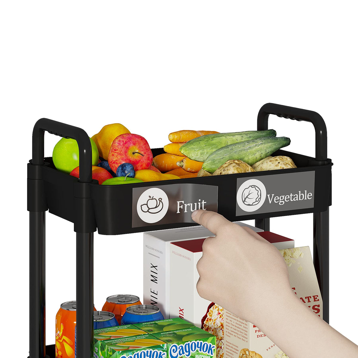 Laiensia 4-Tier Cart wheels glide smoothly for flexible room-to-room use.