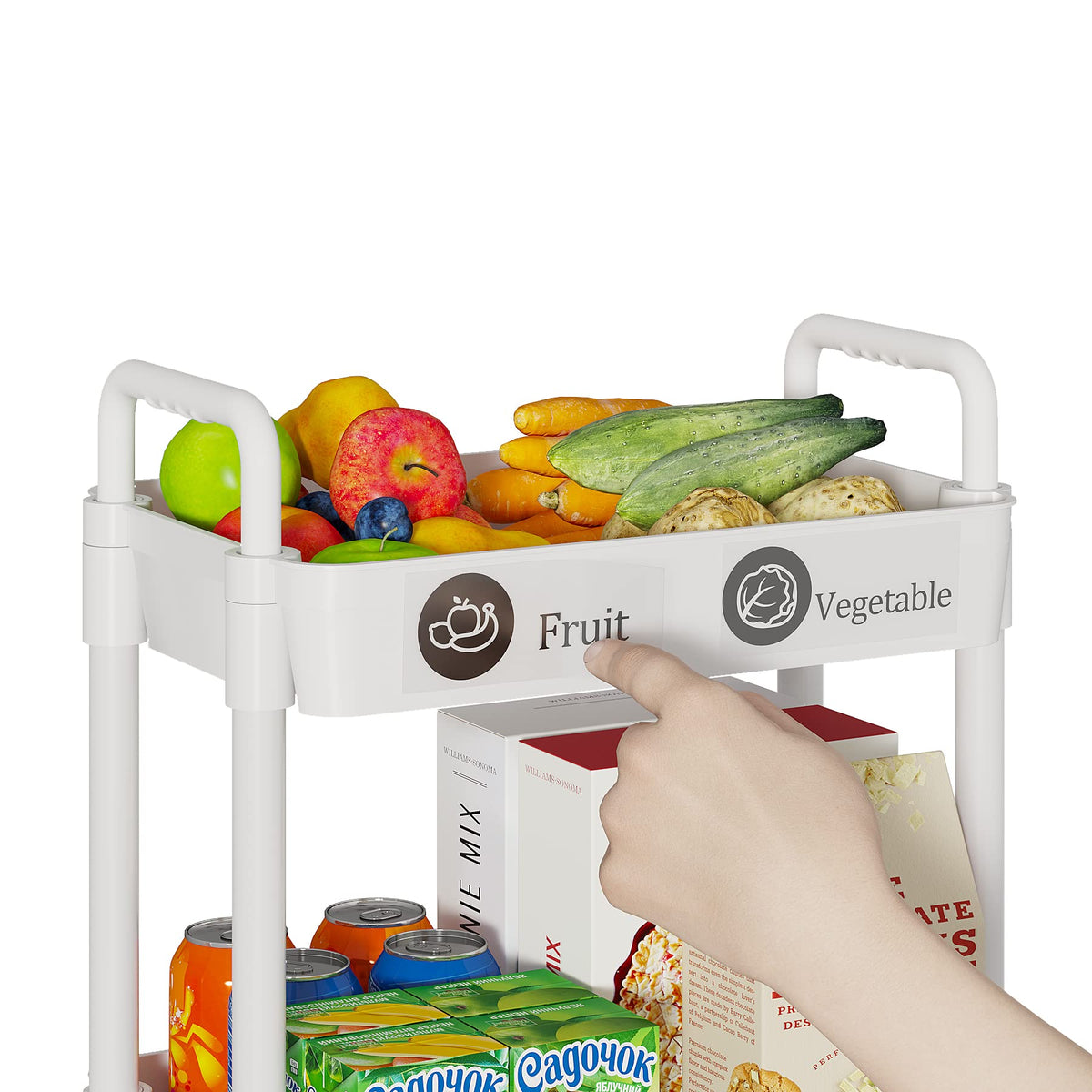 Laiensia rolling cart shows brakes on two wheels for quick stability.