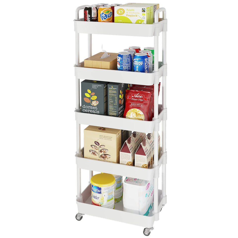 Laiensia 5-Tier Cart with 360-degree wheels enables easy mobility around the kitchen or laundry.