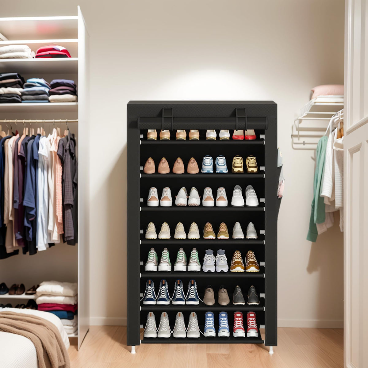 Laiensia 7-tier vertical shoe rack in entryway demonstrates space-saving storage