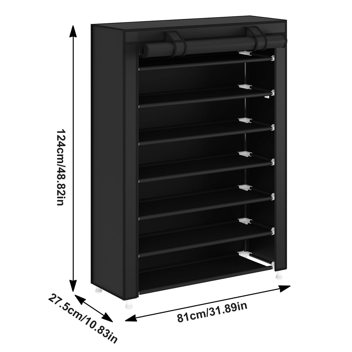 Laiensia 7-tier vertical shoe rack side view highlights slim profile for small spaces