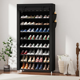 Laiensia 9-tier vertical shoe rack, dust-cover closed protects shoes from dust.