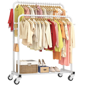 Laiensia double rods garment rack front view highlights portable, space-saving design.