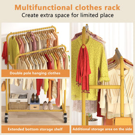 Laiensia Garment Rack Shelf and Hooks highlight lower shelf and side hooks.