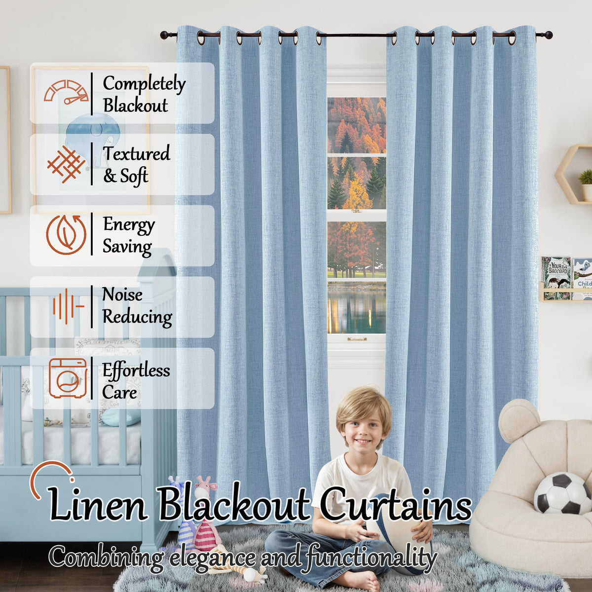 Lajode Blue Linen Blackout Curtains folded neatly for storage and quick hanging.