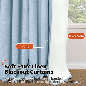 Lajode Blue Linen Blackout Curtains machine washable for busy homes.