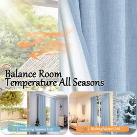 Lajode Blue Linen Blackout Curtains demonstrating noise reduction in a quiet room.