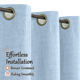 Lajode Blue Linen Blackout Curtains with thermal backing for energy efficiency.