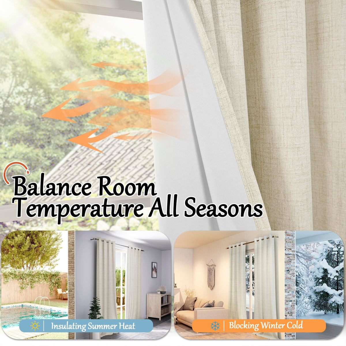 Lajode energy-saving curtains 84inch cream help manage indoor temperatures.
