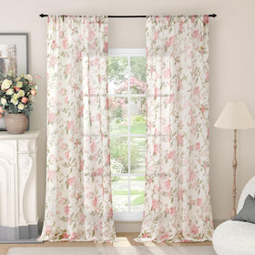 Lajode floral sheer curtains with rose vine pattern for girls room, provides gentle privacy