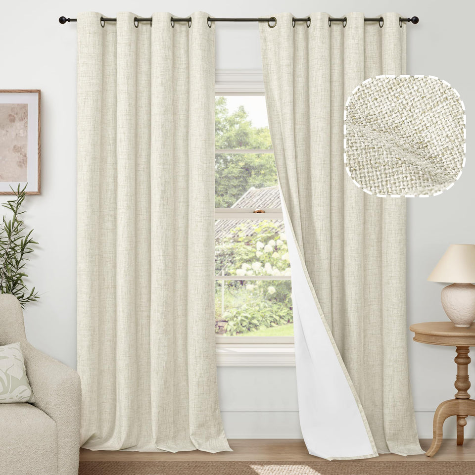 Lajode linen blackout curtains 84inch cream for bedroom block light and enhance privacy.