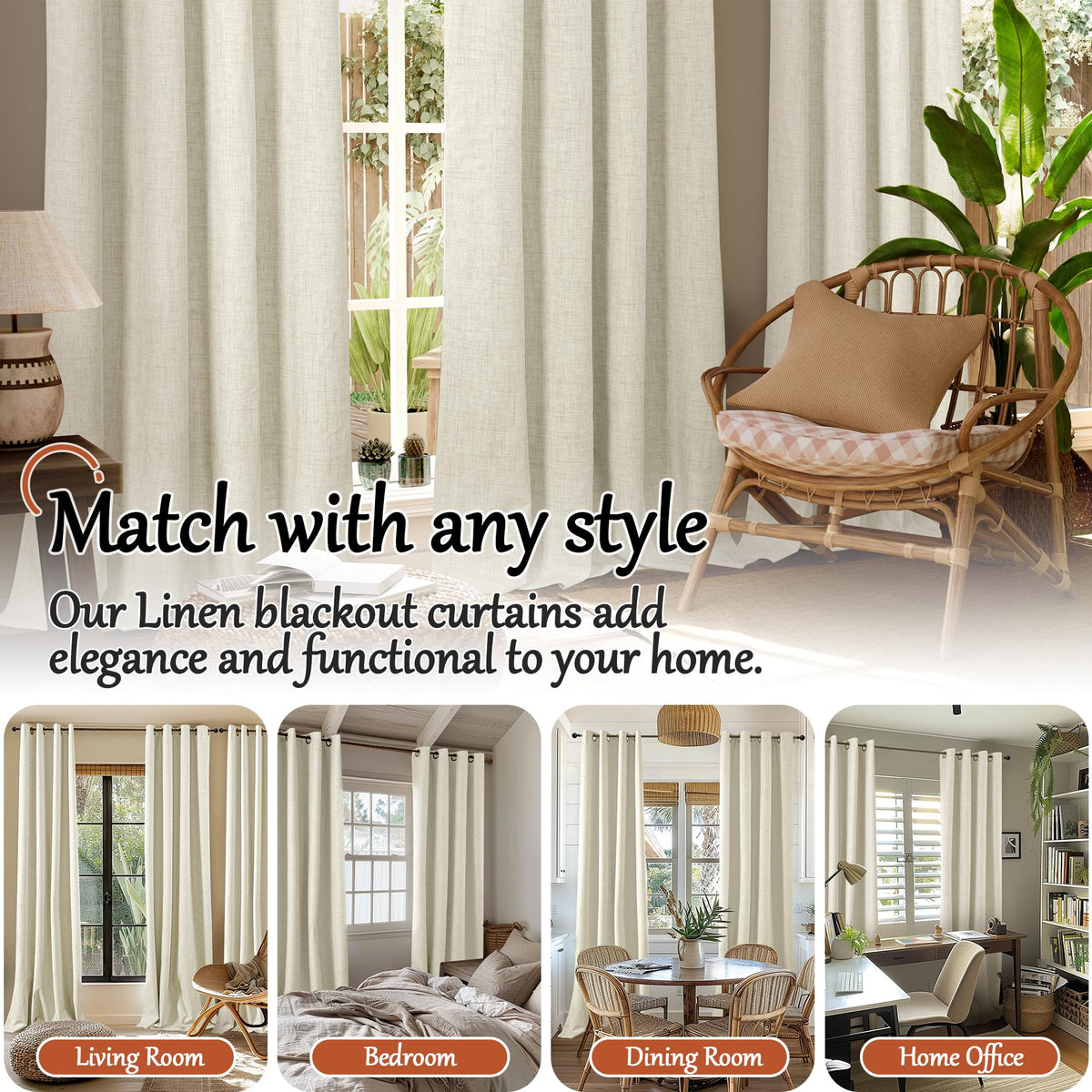 Lajode noise-reducing curtains cream 84inch for peaceful reading and sleep.