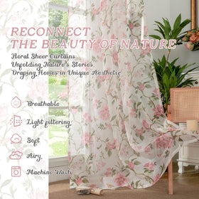 Lajode pink linen texture sheer curtains with rod pocket, easy to hang