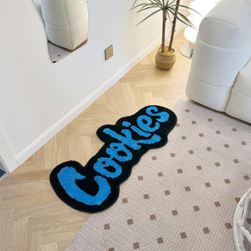 LAKEA Cookies Rug blue fits narrow spaces like doorways.