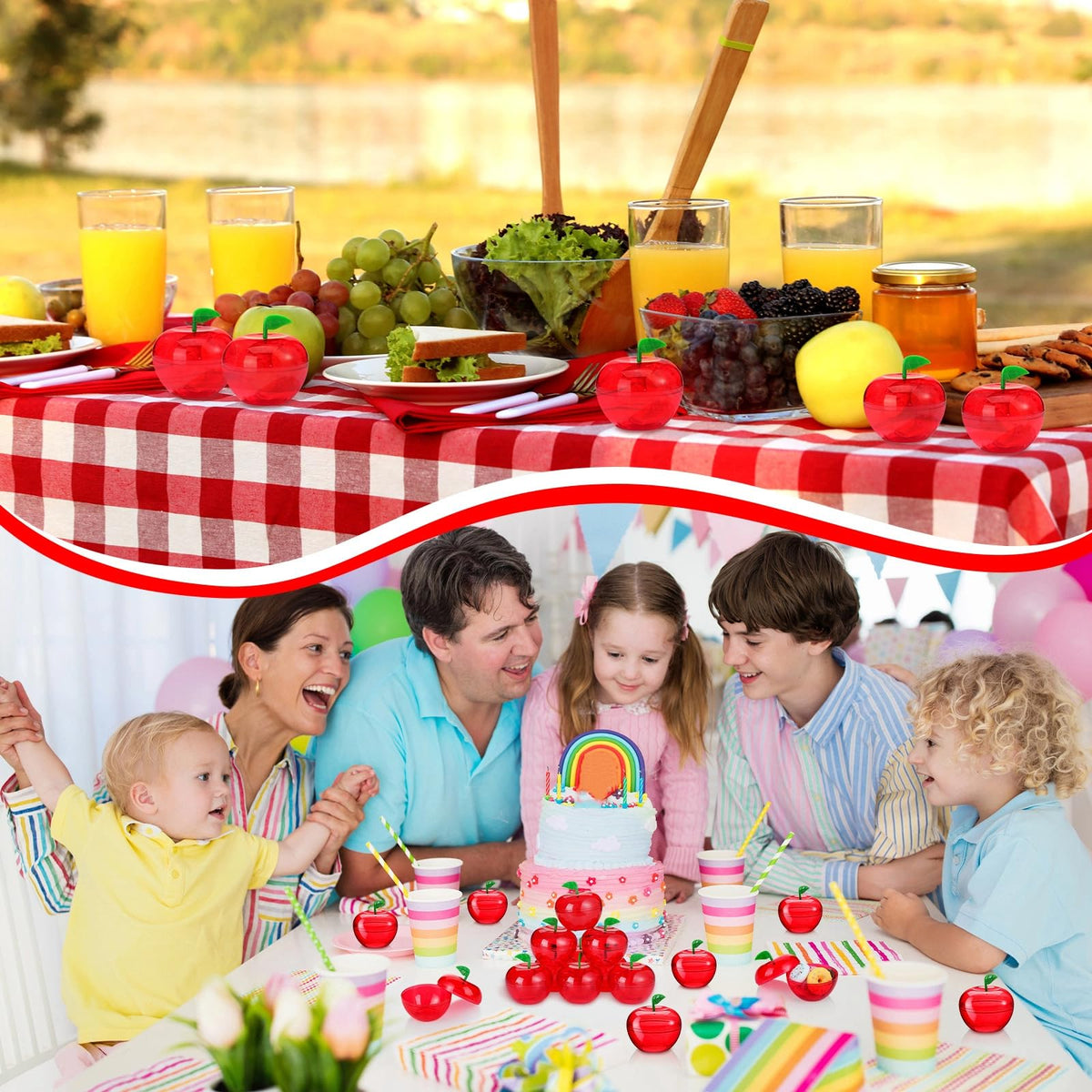 Lallisa apple containers on tables at events, a charming decorative accent.