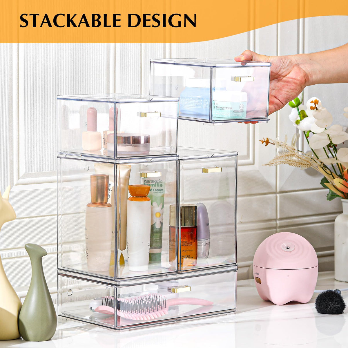 LALOBLUE bottle storage organizer makeup vanity use with clear acrylic clarity