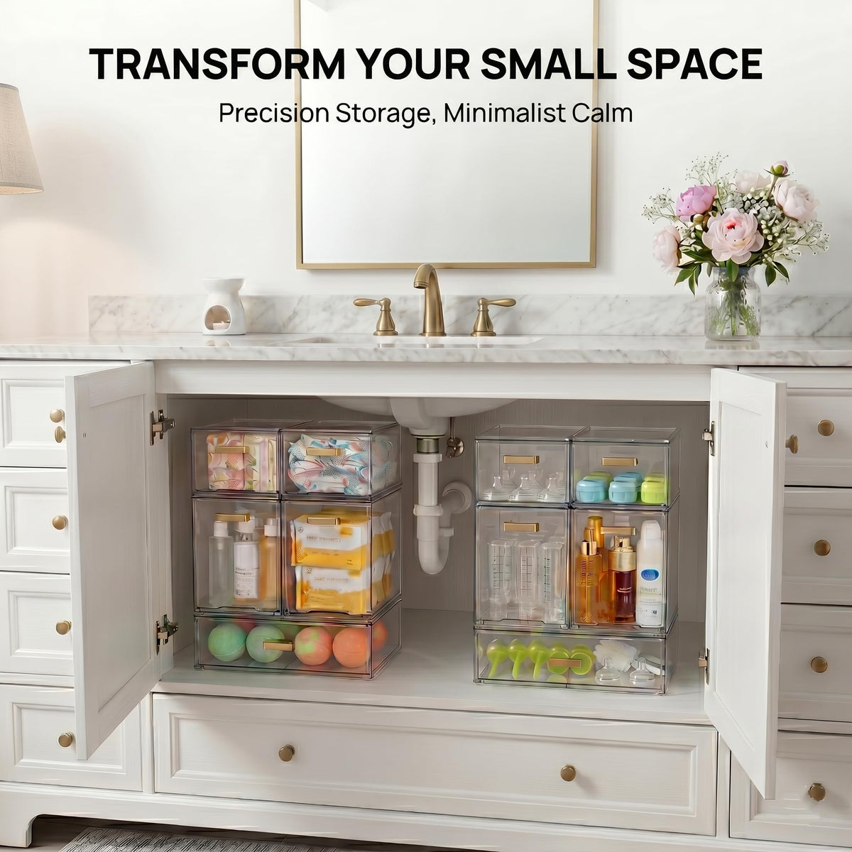 LALOBLUE bottle storage organizer medium drawer clear panels for at-a-glance contents