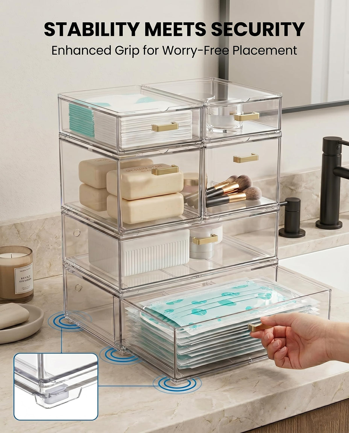 LALOBLUE translucent drawers help you see items instantly during projects.