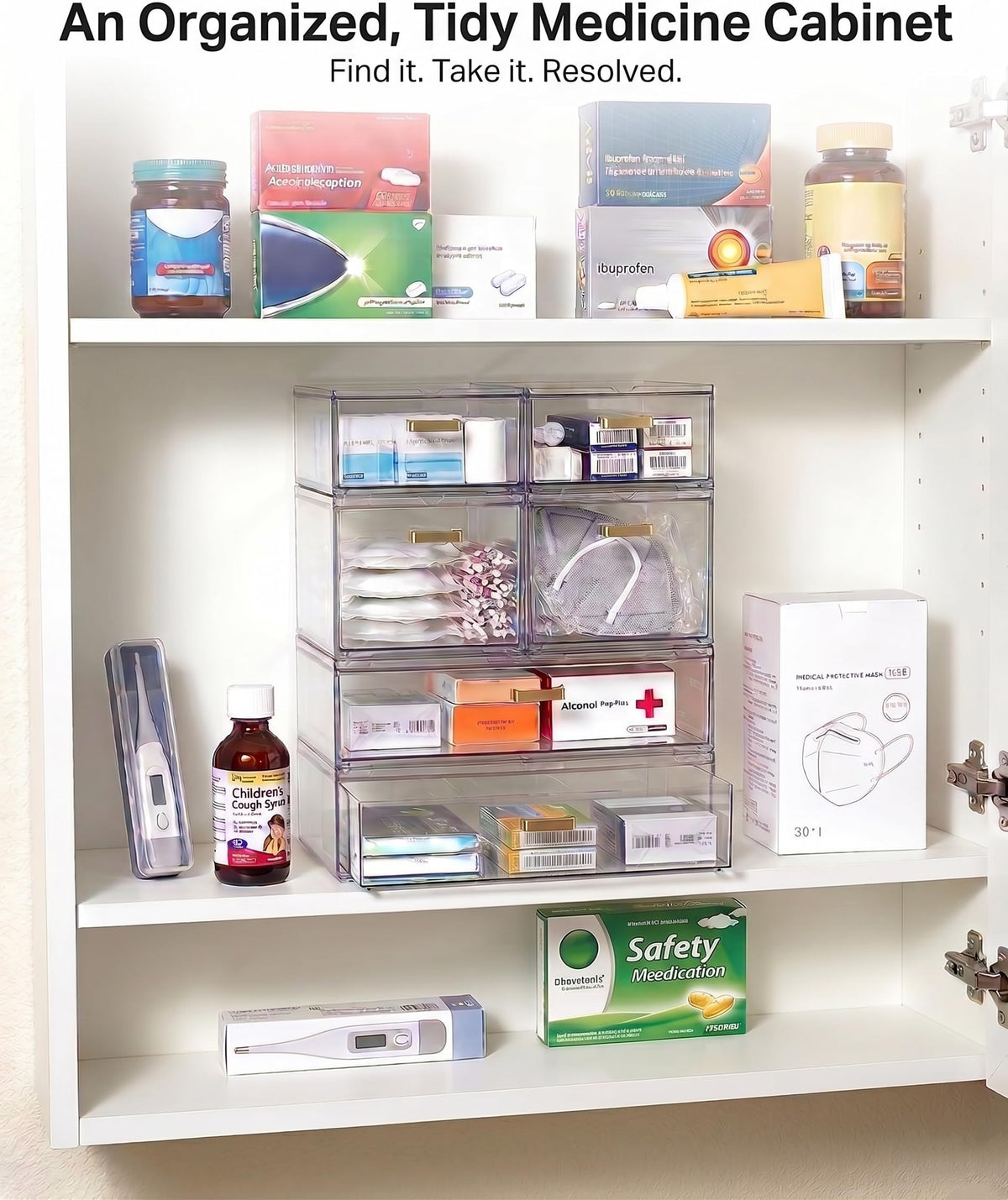 LALOBLUE vanity organization in a clear acrylic frame saves counter space.
