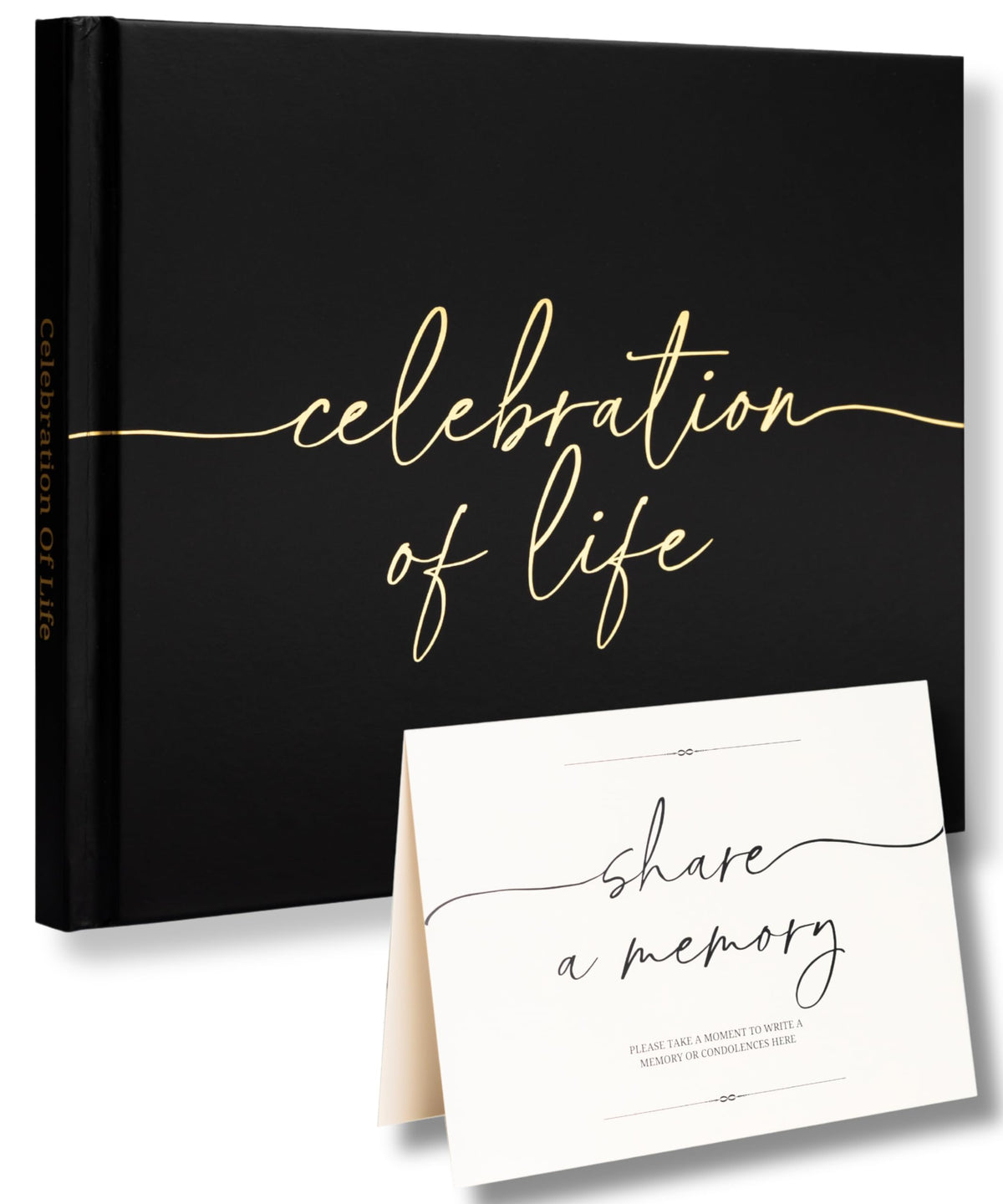 Lamare funeral guest book cover with gold imprint and ribbon bookmark for lasting memorial